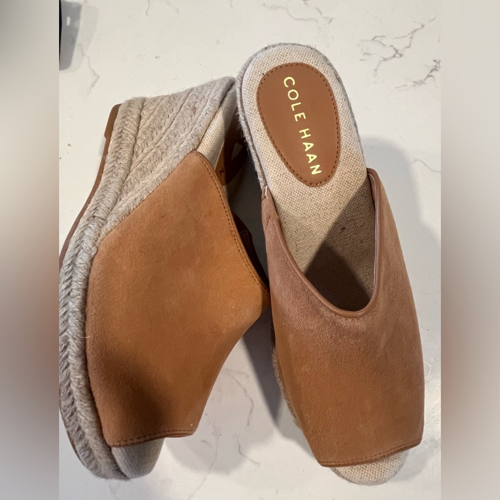 Cole Haan Cloudfeel Womens Espadrille Wedge Sandals 6.5B Tan Suede Open-Toe Jute